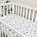 Husa saltea patuț bebe copii din bumbac 120 x 60 cm, Stelute albastre (2)
